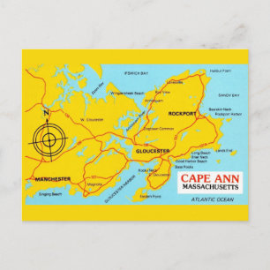 Cartão Postal Mapa de Massachusetts de Cape Ann