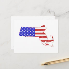 Cartão Postal Mapa de Massachusetts Formatou Bandeira Americana 