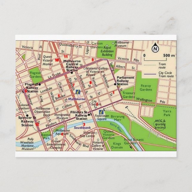 Cartão Postal mapa de melbourne cbd (Frente)