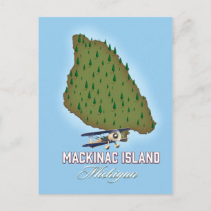 Cartão Postal Mapa de Michigan da Ilha Mackinac