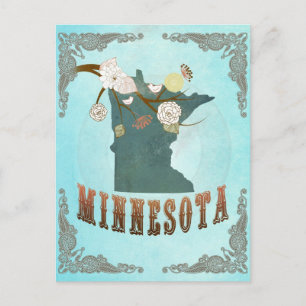 Cartão Postal Mapa de Minnesota com aves adoráveis