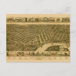 Cartão Postal Mapa de Montgomery, Capital do Alabama (1887)