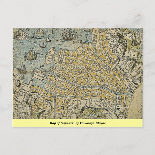 Cartão Postal Mapa de Nagasaki por Yamatoya Ukiyoe (Frente)