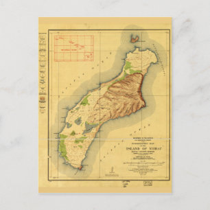 Cartão Postal Mapa de Niihau, Ilha Havaiana (1929)