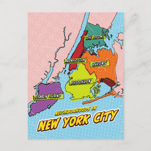 Cartão Postal Mapa de Nova Iorque ilustrado com pop Art