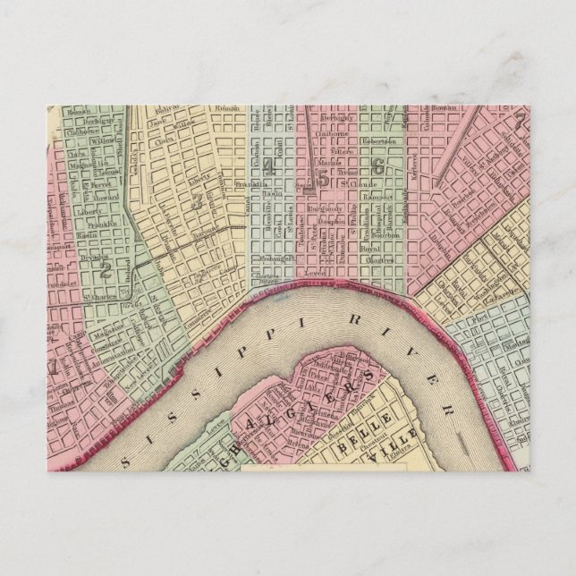 Cartão Postal Mapa de Nova Orleans por Mitchell (Frente)