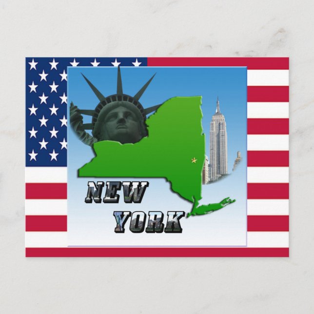 Cartão Postal Mapa de Nova York, Estátua da Liberdade, Monumento (Frente)