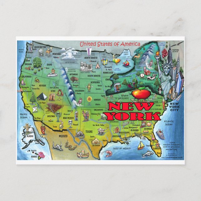 Cartão Postal Mapa de Nova York EUA (Frente)