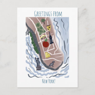 Cartão Postal Mapa de Nova York Movido   Ilustração Desenhada à 