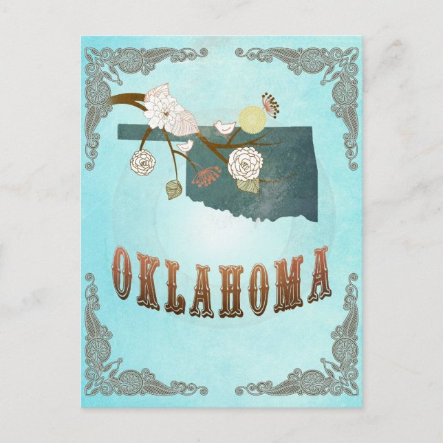 Cartão Postal Mapa de Oklahoma com lindas aves (Frente)