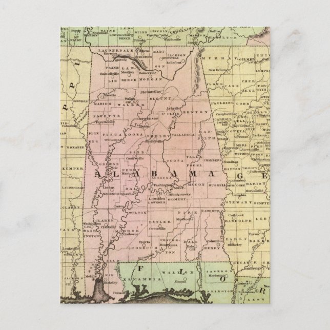 Cartão Postal Mapa de Olney para os Estados do Sul (Frente)