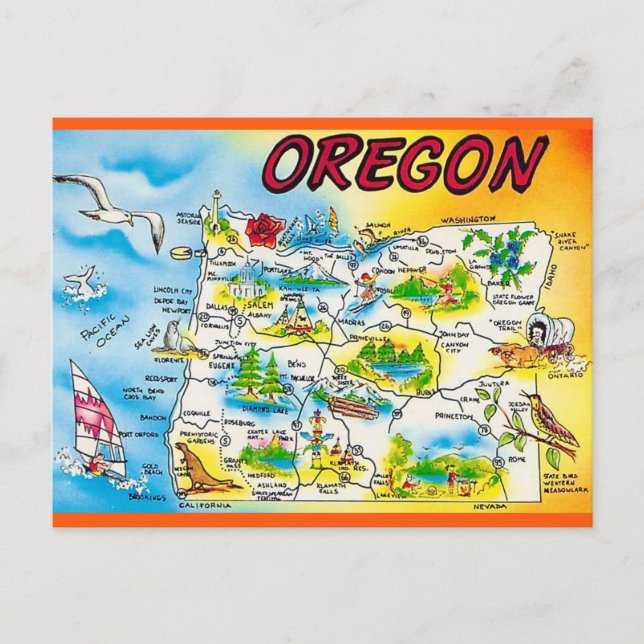 Cartão Postal Mapa de Oregon  (Frente)