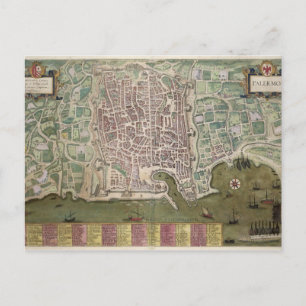 Cartão Postal Mapa de Palermo, de Civitates Orbis Terrarum, por