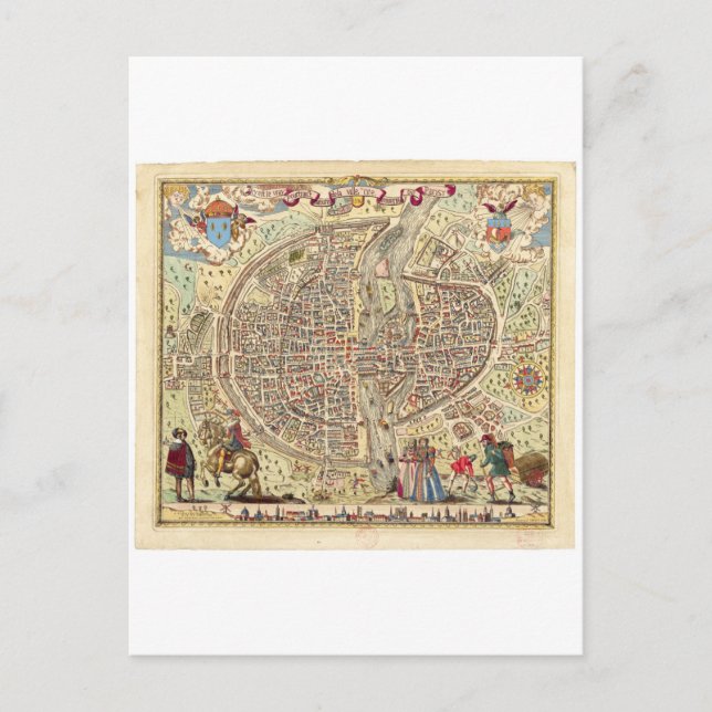 Cartão Postal Mapa de Paris, 1576 (Frente)