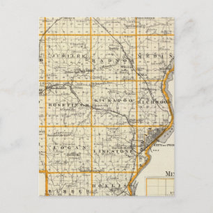 Cartão Postal Mapa de Peoria County e Minonk