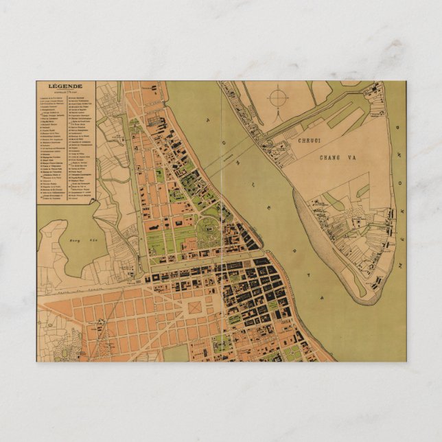 Cartão Postal Mapa de Phnom Penh, Camboja (cerca de 1920) (Frente)