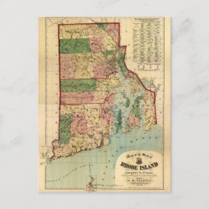 Cartão Postal Mapa de Plantações de Rhode Island & Providence (1