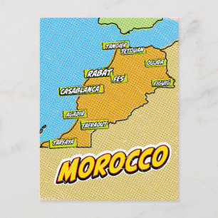 Cartão Postal Mapa de pop Art Ilustrado em Marrocos