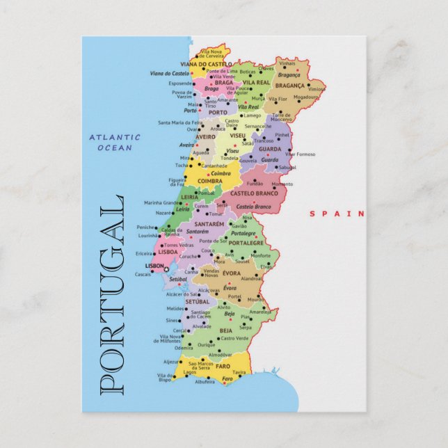 Cartão Postal Mapa de Portugal (Frente)