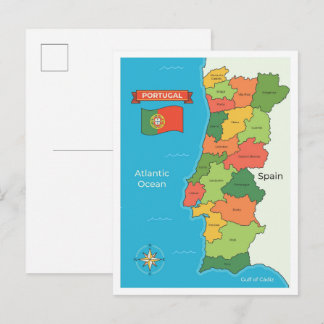 Cartão Postal Mapa de Portugal Arte Viagem Vintage