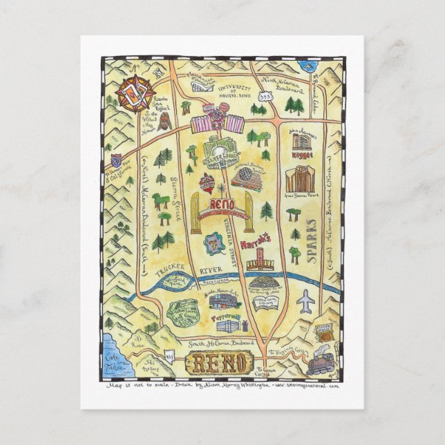 Cartão Postal Mapa de Reno (Frente)