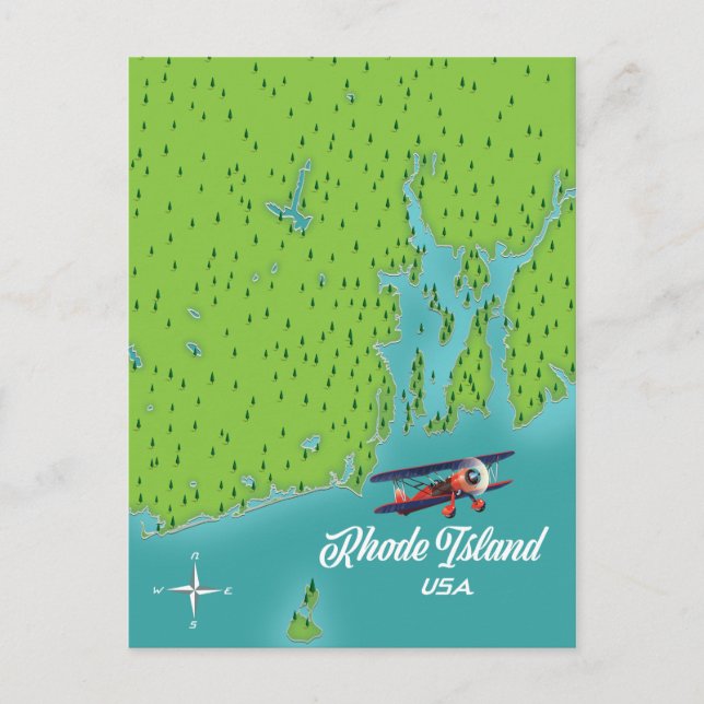 Cartão Postal Mapa de Rhode Island EUA (Frente)