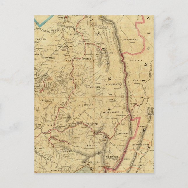 Cartão Postal Mapa de Richardson da Virgínia Ocidental (Frente)