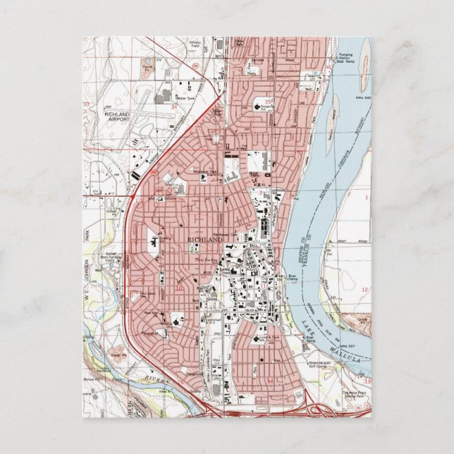 Cartão Postal Mapa de Richland Washington (1992) (Frente)