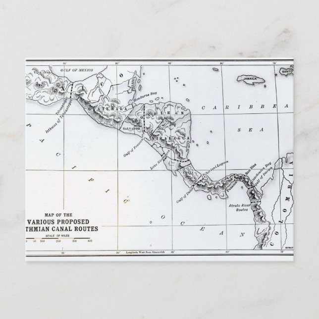Cartão Postal Mapa de rotas do Canal de Isthmian propostas (Frente)