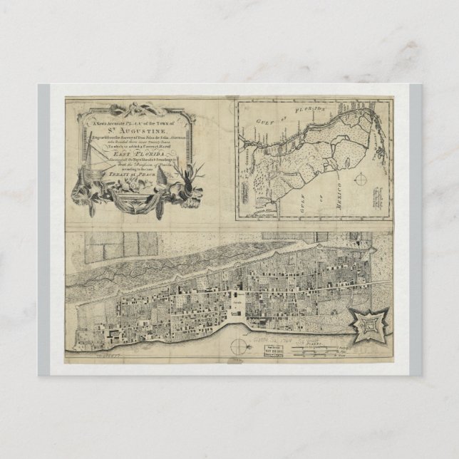 Cartão Postal Mapa de Ruas. Augustine Florida (1764) (Frente)