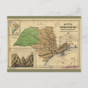 Cartão Postal Mapa de São Paulo, Brasil (1886)
