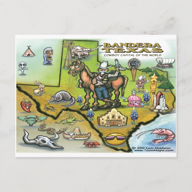 Cartão Postal Mapa de TEXAS de bandera (Frente)