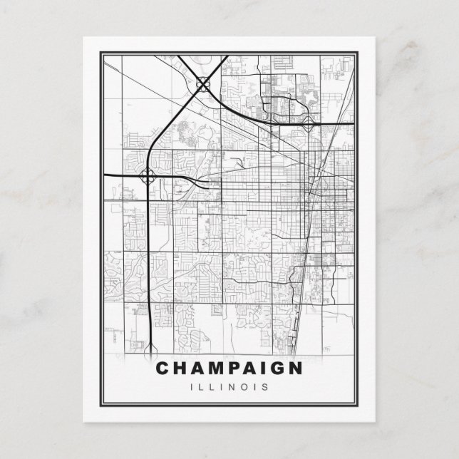 Cartão Postal Mapa de Urbana-Champaign (Frente)