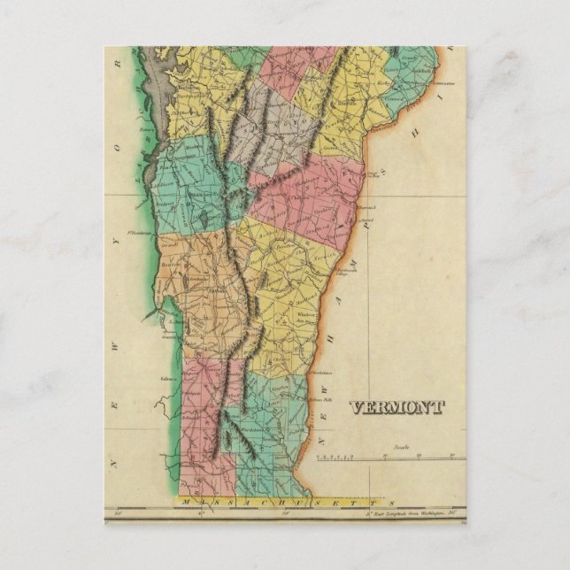 Cartão Postal Mapa de Vermont (Frente)