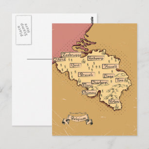Cartão Postal Mapa de viagem antigo da Bélgica
