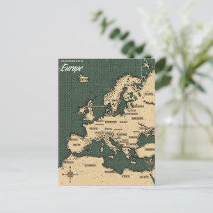 Cartão Postal Mapa de Viagem Antigo da Europa