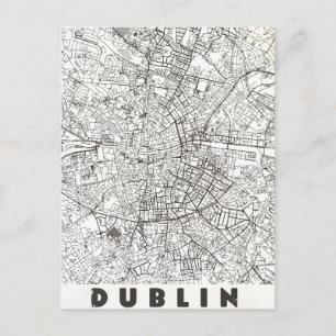 Cartão Postal Mapa de Viagem Antigo de Dublin Irlanda
