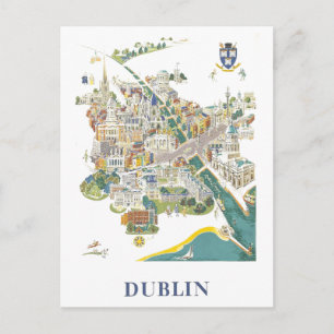 Cartão Postal Mapa de Viagem Antigo de Dublin na Irlanda