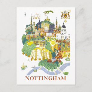Cartão Postal Mapa de Viagem Antigo de Nottingham
