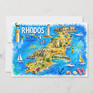 Cartão Postal Mapa de Viagem aquarela de Rodes