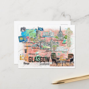 Cartão Postal Mapa de Viagem com Estradas Ilustrado da Escócia G