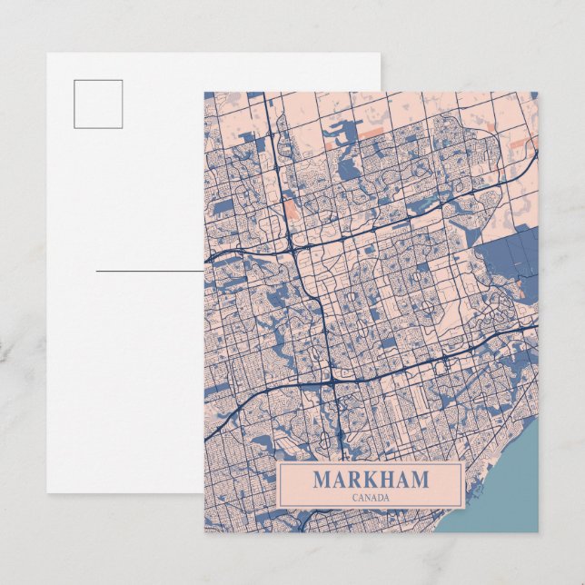Cartão Postal Mapa de Viagem da Cidade Agradável Markham Canadá (Frente/Verso)