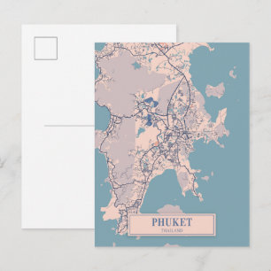 Cartão Postal Mapa de viagem da cidade arejada de Phuket Tailând