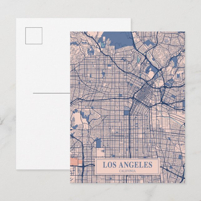 Cartão Postal Mapa de Viagem da Cidade Ventilada de Los Angeles  (Frente/Verso)