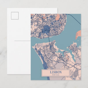 Cartão Postal Mapa de Viagem da Cidade Ventilada Lisboa Portugal