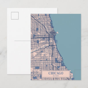 Cartão Postal Mapa de viagem da cidade ventosa Chicago Illinois 