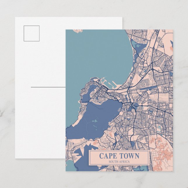 Cartão Postal Mapa de viagem da cidade ventosa Cidade do Cabo Áf (Frente/Verso)