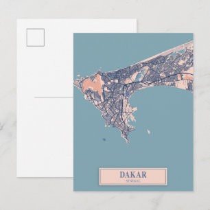 Cartão Postal Mapa de viagem da cidade ventosa de Dakar Senegal