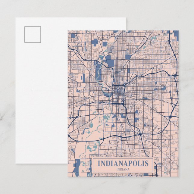 Cartão Postal Mapa de viagem da cidade ventosa de Indianapolis I (Frente/Verso)