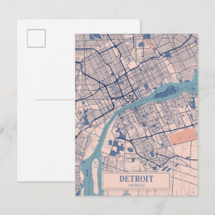Cartão Postal Mapa de viagem da cidade ventosa Detroit Michigan